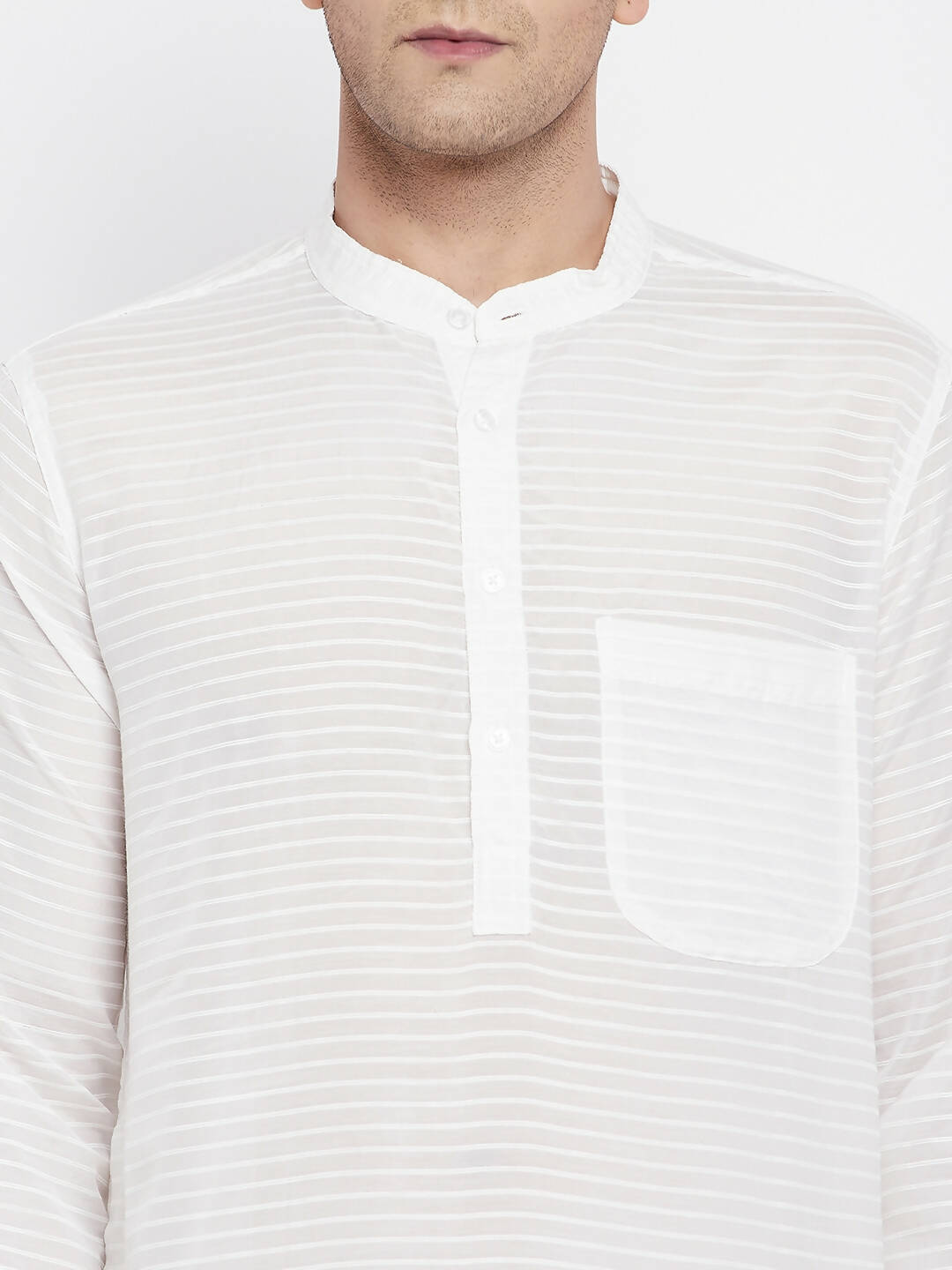 Even Apparels Pure Cotton Men's Kurta With Band Collar in White Color 