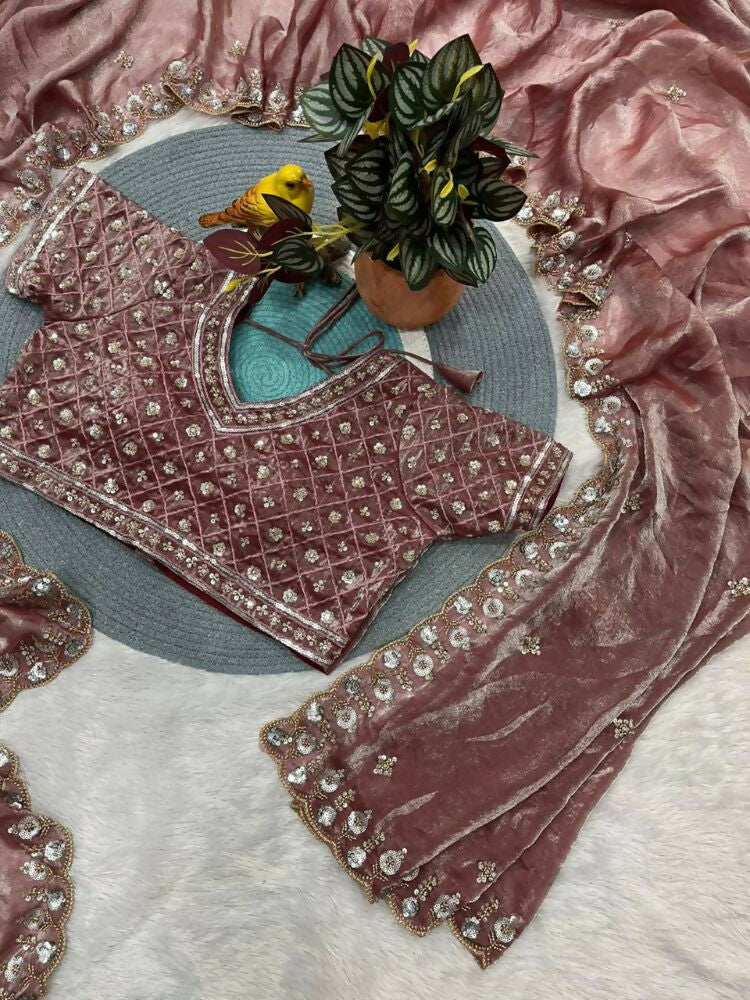 Joban Fashion Maroon Fandy Satin Silk Party Wear Sarees