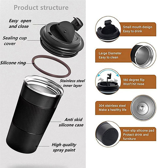 Wosta Insulated Travel Coffee Mug Tumbler 2.0 - 510ml (Black) - Grab2buy