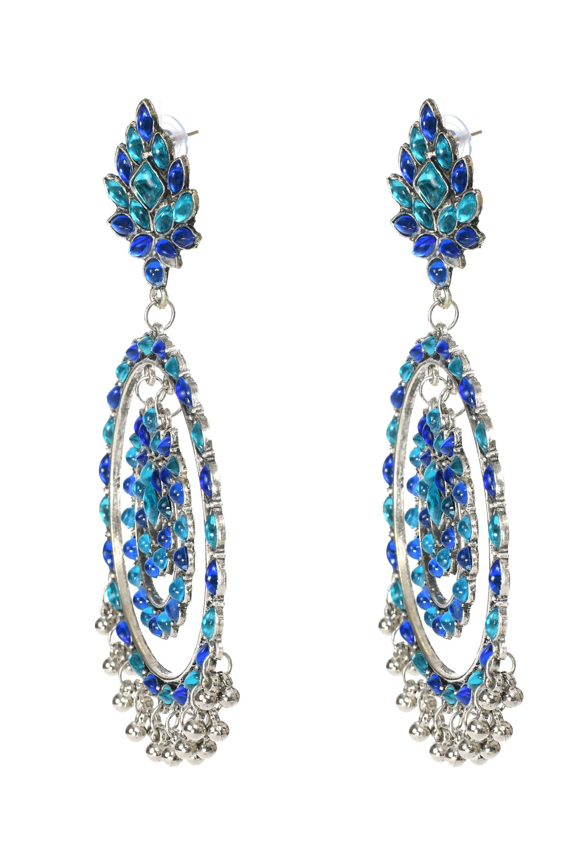 Mominos Fashion Johar Kamal Women's Blue Kundan Circles Earrings - Grab2buy