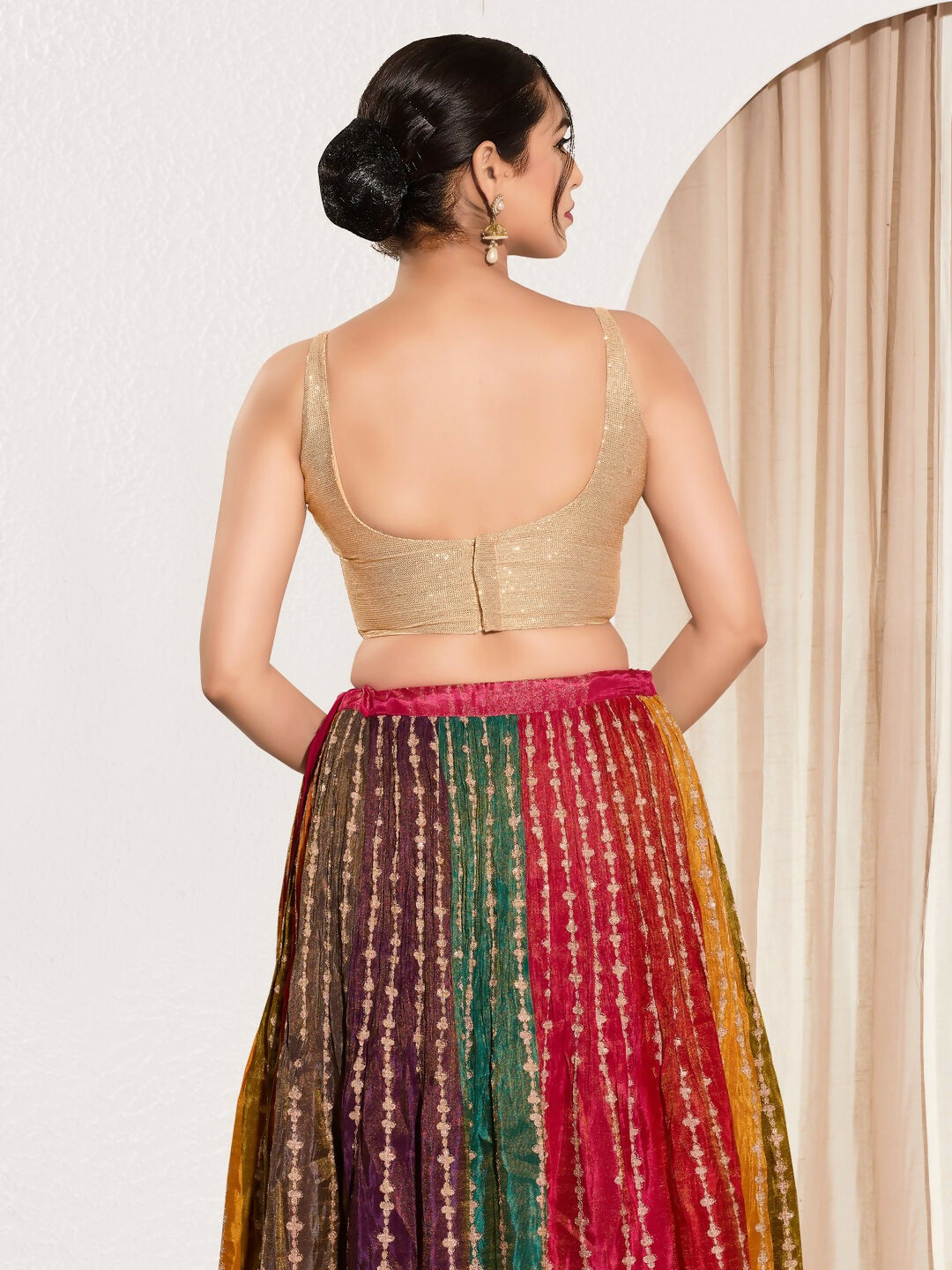 Joban Fashion Rose Gold Sequin Padded Blouse With Square Neck Sleeveless