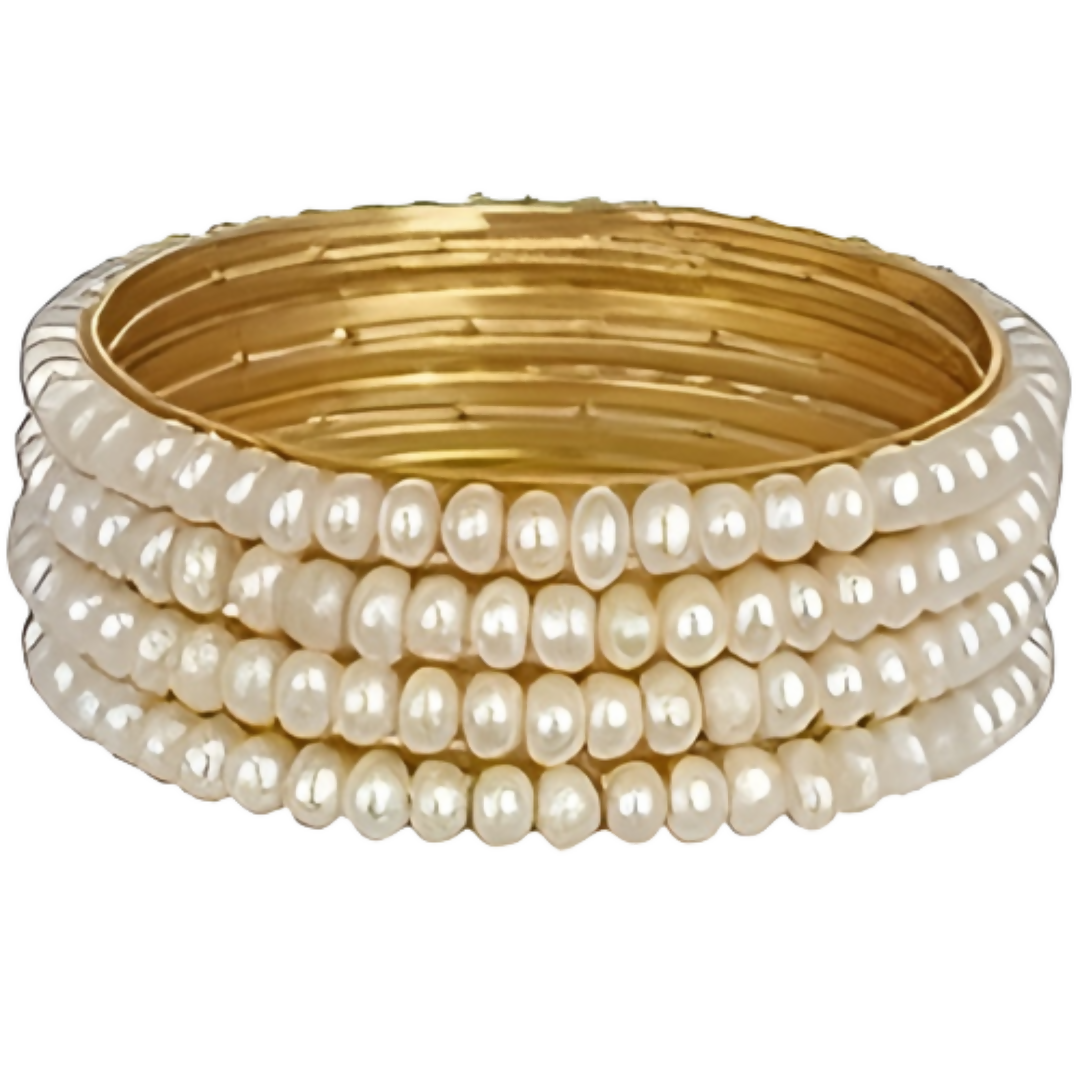 Gold-Polished Alloy Set Of 4 Pearl Bangles - The Pari | Grab2Buy