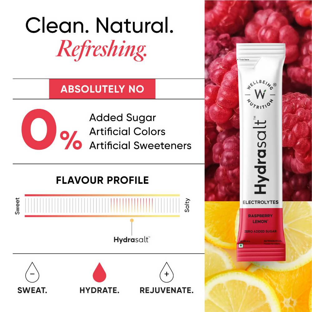 Wellbeing Nutrition Hydrasalt Electrolyte Drink Instant Hydration Raspberry Lemon  Grab2Buy Wellbeing Nutrition Grab2Buy