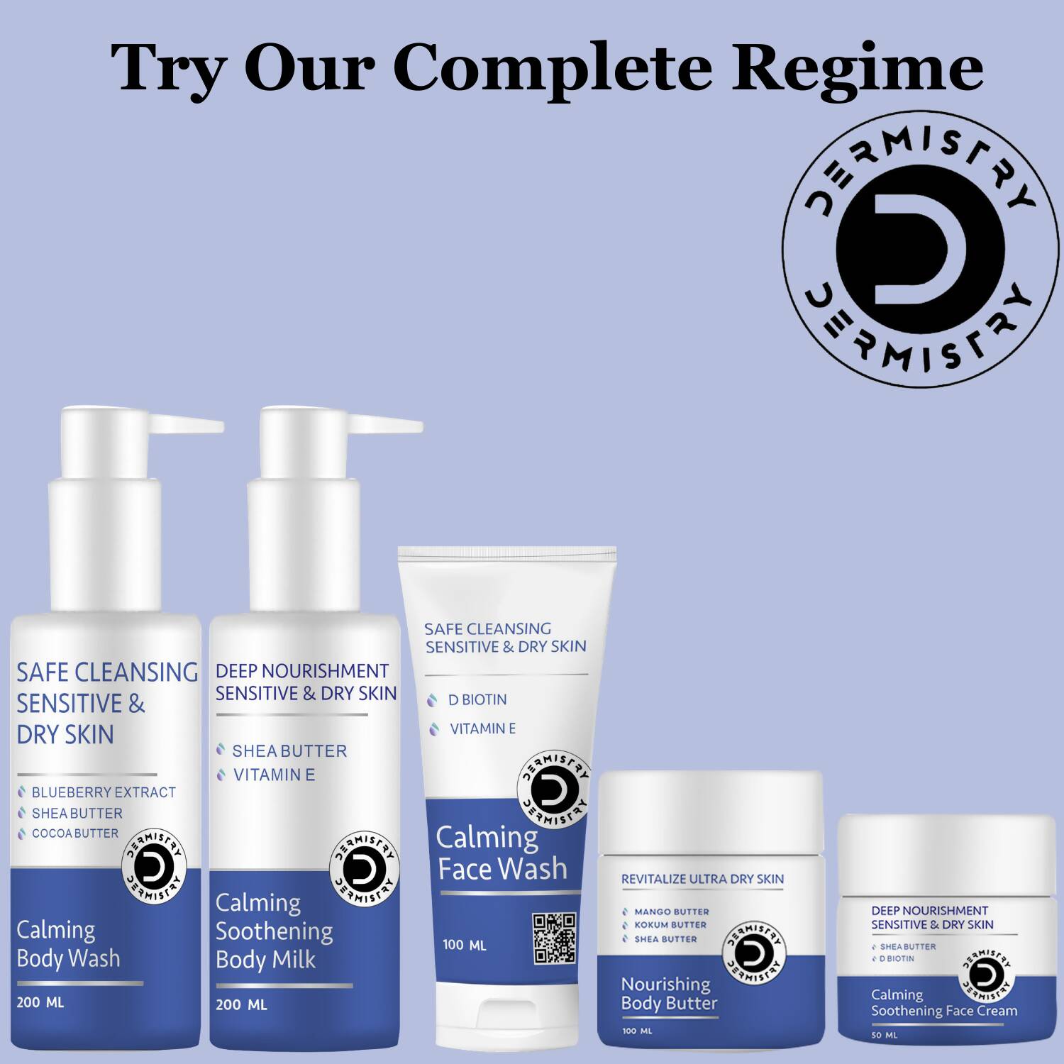 Dermistry Sensitive & Dry Skin Nourishing Body Butter & Calming Soothening Face Cream 