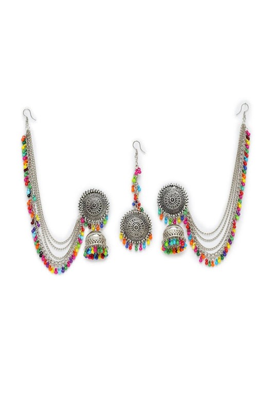 Mominos Fashion Johar Kamal Bahubali Multi Beads Earrings With Tikka - Grab2buy