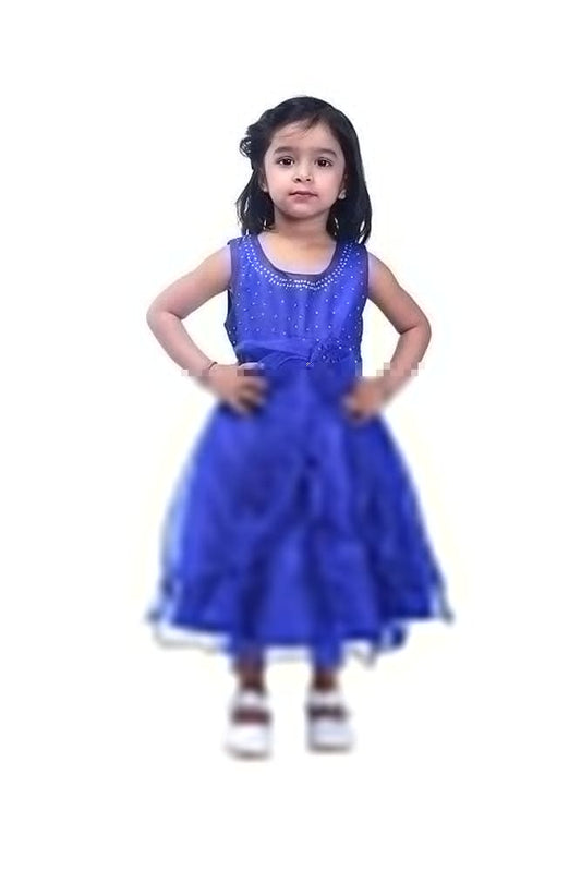 Asmaani Baby Girl's Blue Color Satin Knee Length Frock (AS-DRESS_22143) - Grab2buy