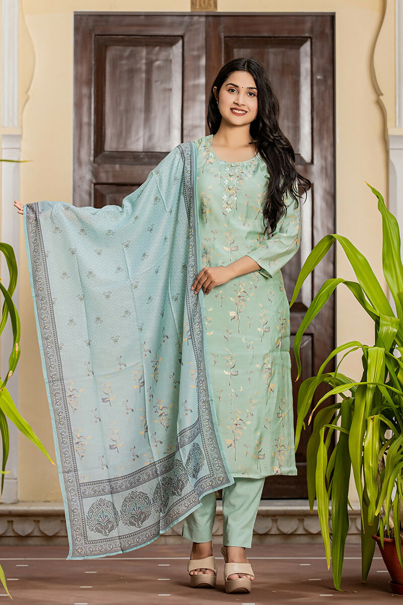 Kaajh Women's Sky Blue Printed Modal Silk Suit Set