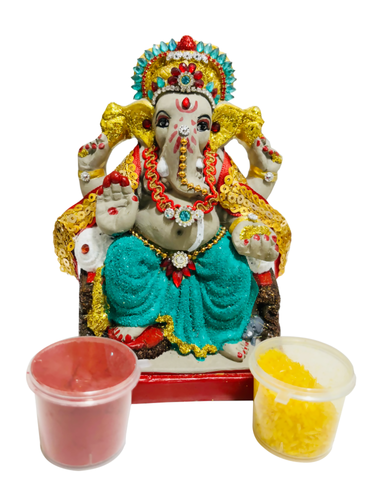 Eco-Friendly Ganesh Idol Small (Non-Toxic Colors) With Kumkum & Akshat | Swadesiicart