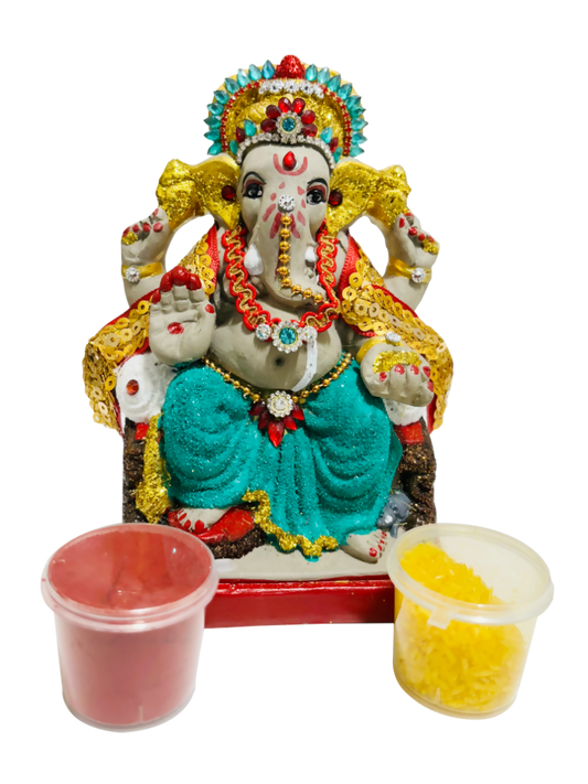 Eco-Friendly Ganesh Idol Small (Non-Toxic Colors) With Kumkum & Akshat - Limited Time Offer | Swadesiicart