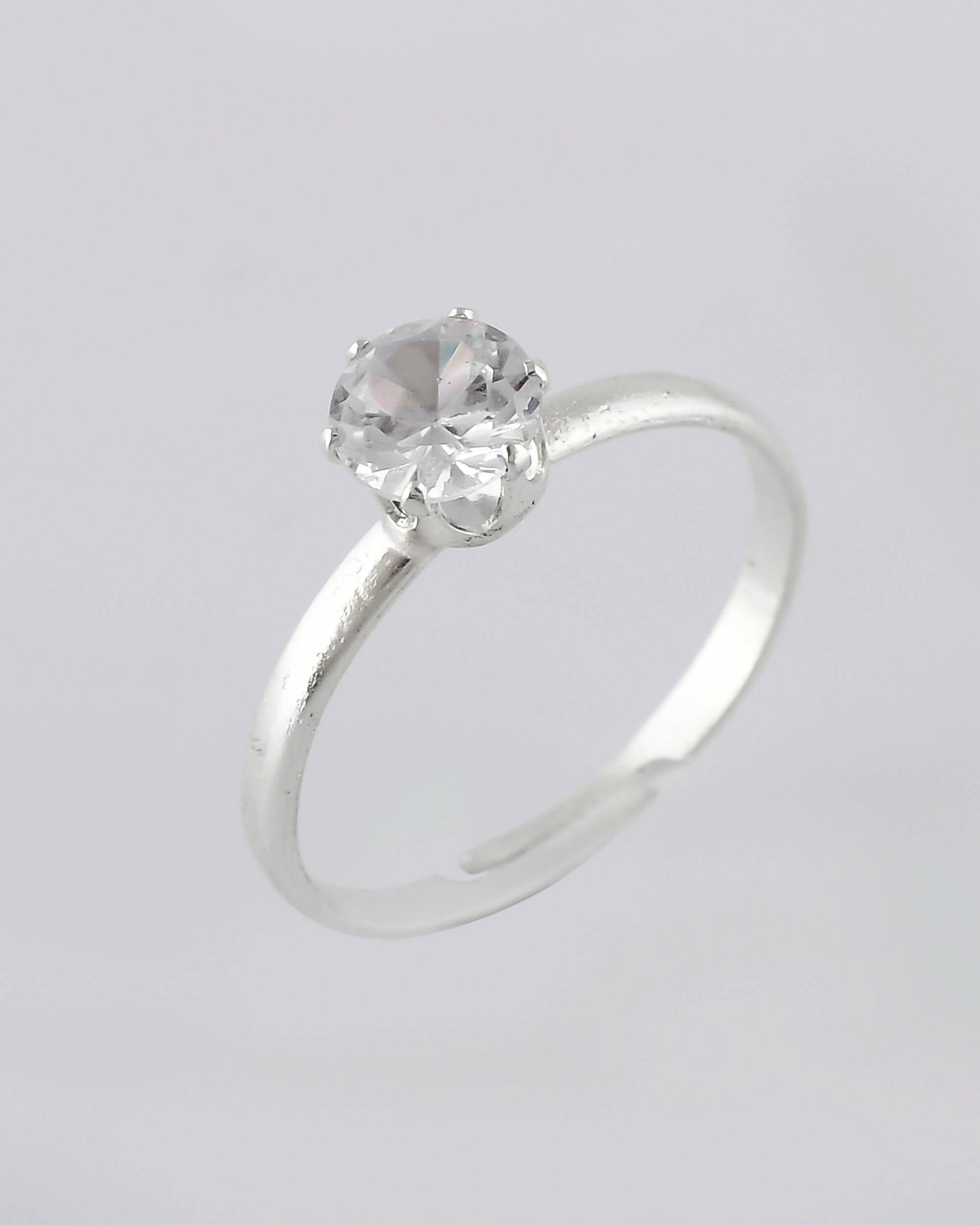 VOJ white CZ-detail Stainless Steel Cubic Zirconia Silver Plated adjustable finger Ring 