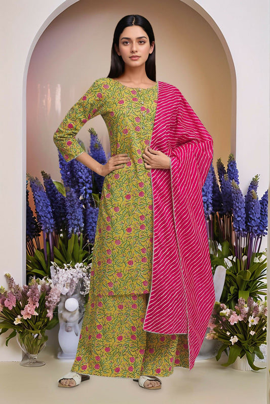 Joban Fashion Printed Mustard Yellow Kurta Plazzo Set