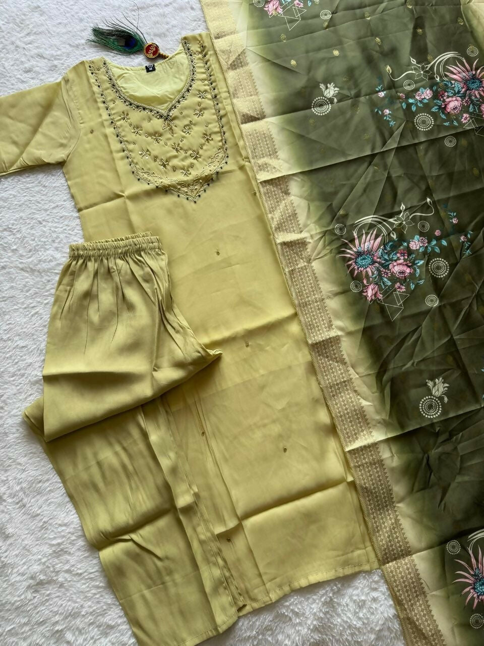 Teeya Creation New Trendy Fancy Premium Mul Chanderi Kurta Set - Green