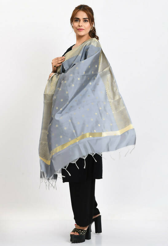 Mominos Fashion Moeza Women's Banarsi Silk Woven Design Grey Dupatta 