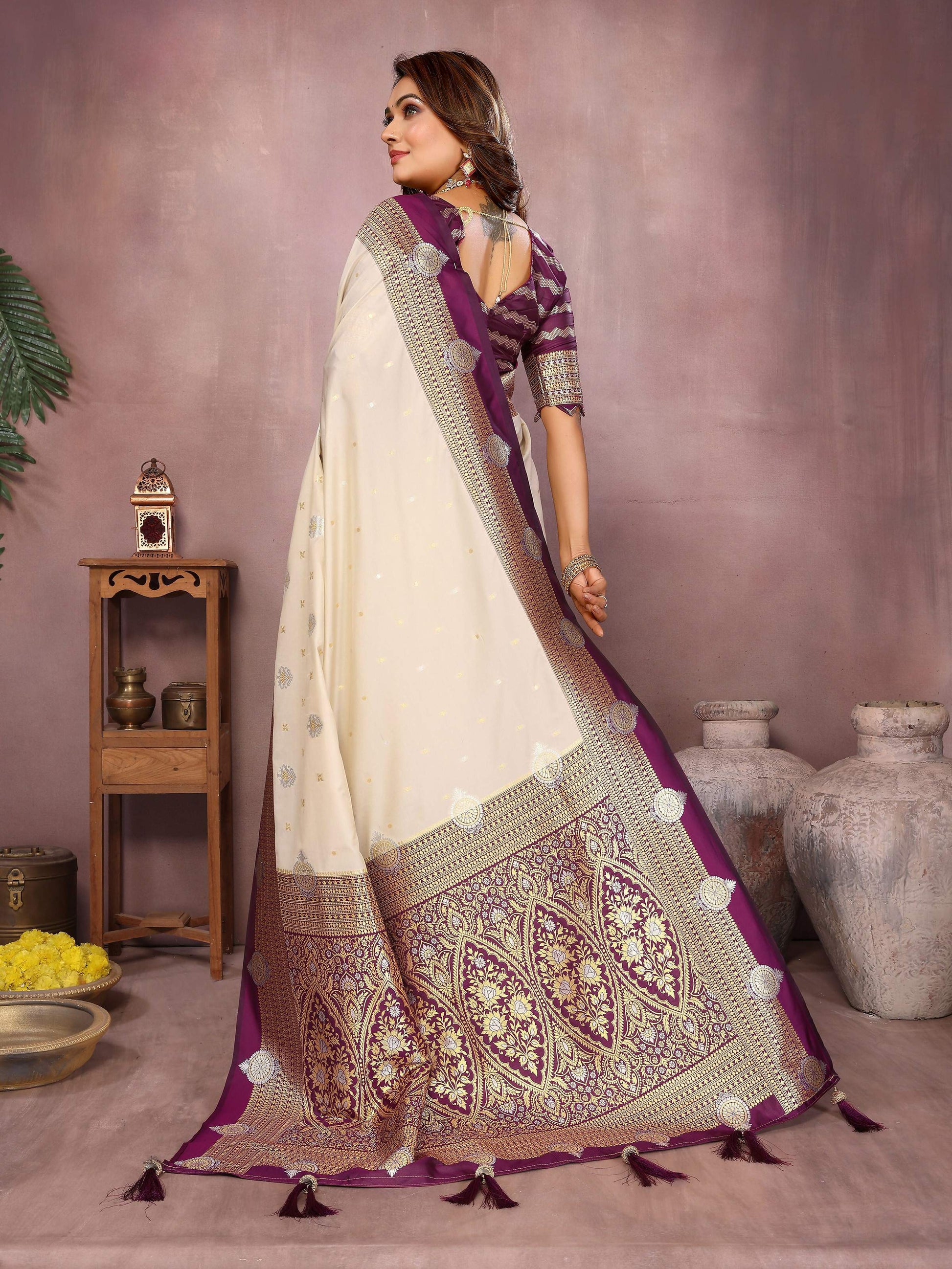 Aastha Fashion Cream Silk Sarees Weaving Saree