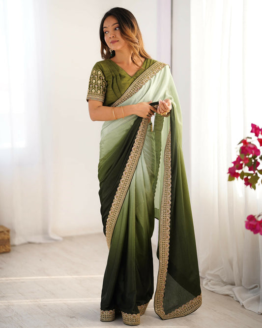 Exclusive Collection Pista Green Party Wear Chinon Salk Grab2Buy 