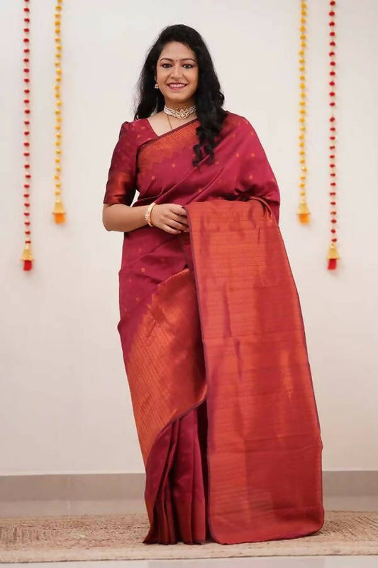 DEIANA'S Beautiful Designer Golden zari Soft Lichi Silk Saree - Red