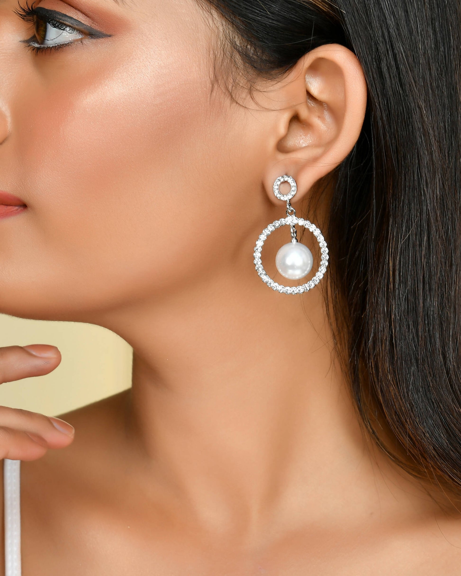 VOJ Women Sliver-Plated Pearl Stainless Steel Circular Studs Earrings - Grab2buy