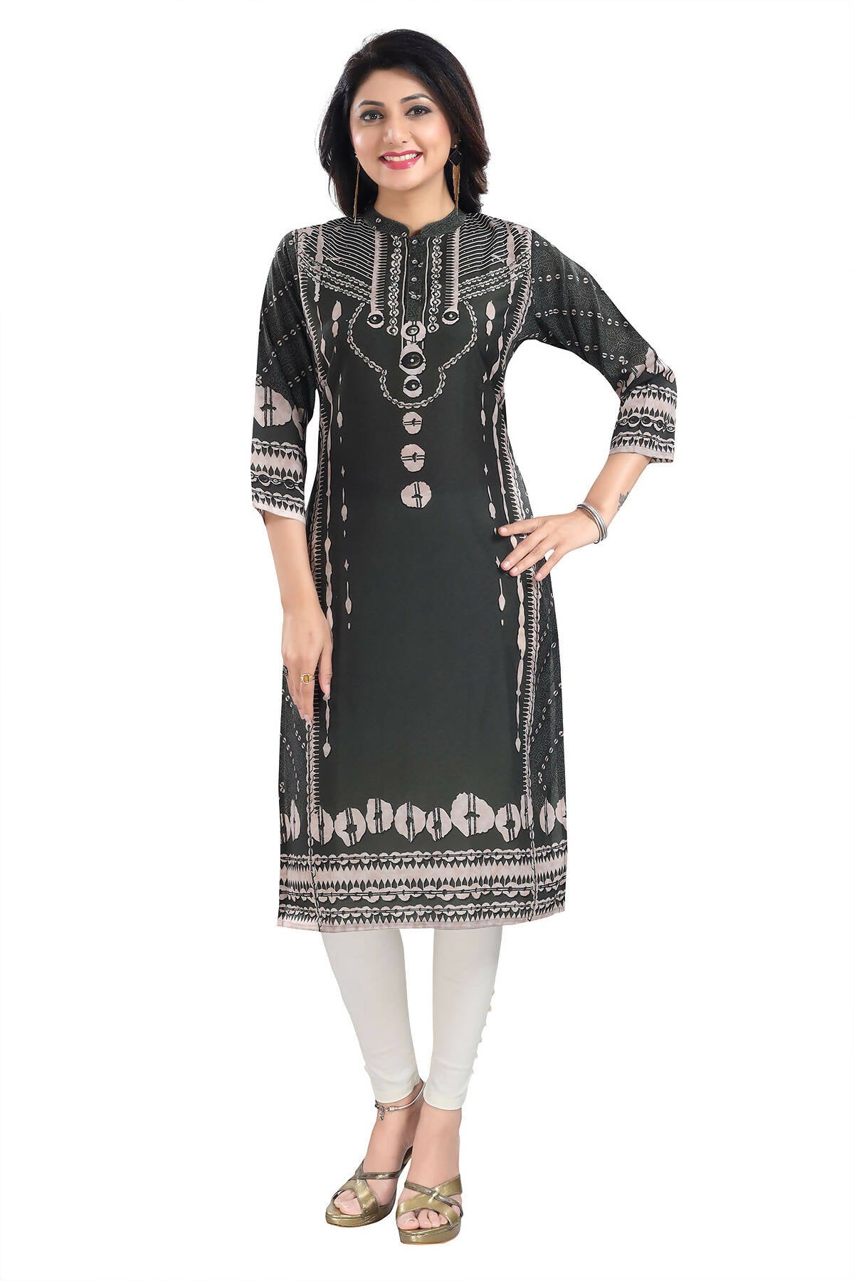 Snehal Creations Opulent Olive Digital Print Masleen Long Kurti Tunic