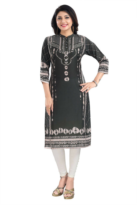 Snehal Creations Opulent Olive Digital Print Masleen Long Kurti Tunic