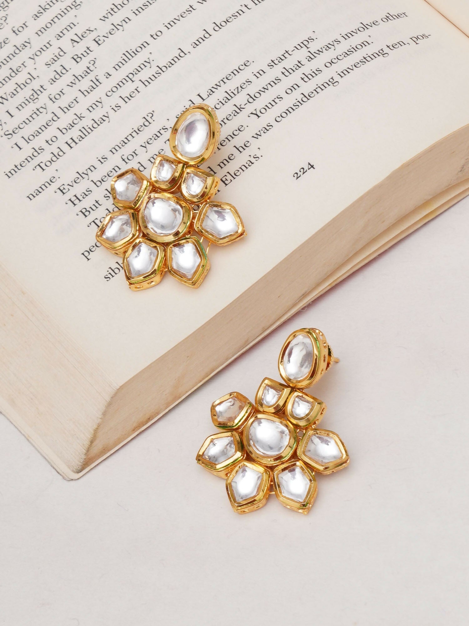 Kundan Earrings (Gold) - Ruby Raang - Grab2buy