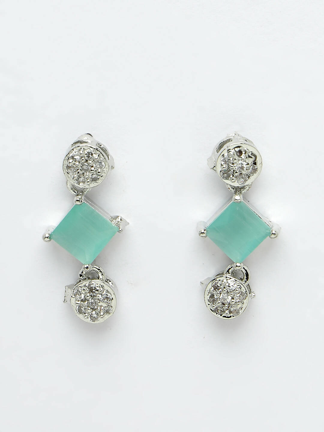 NVR Women Silver Plated & Blue Cz Stone Handcrafted Jewellery Set - Grab2buy