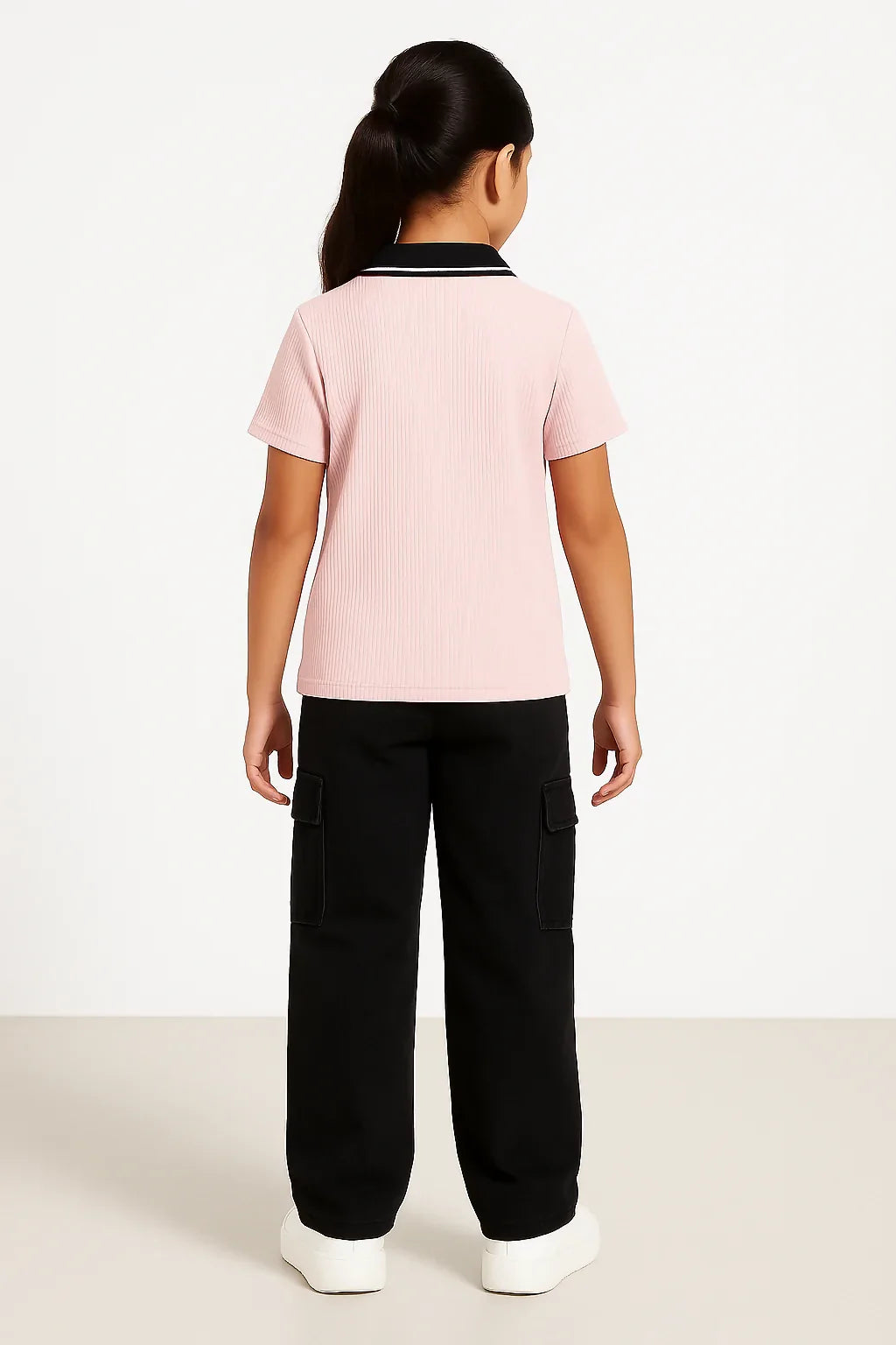 Chilins Girls Cotton Solid Collared Polo T-shirt