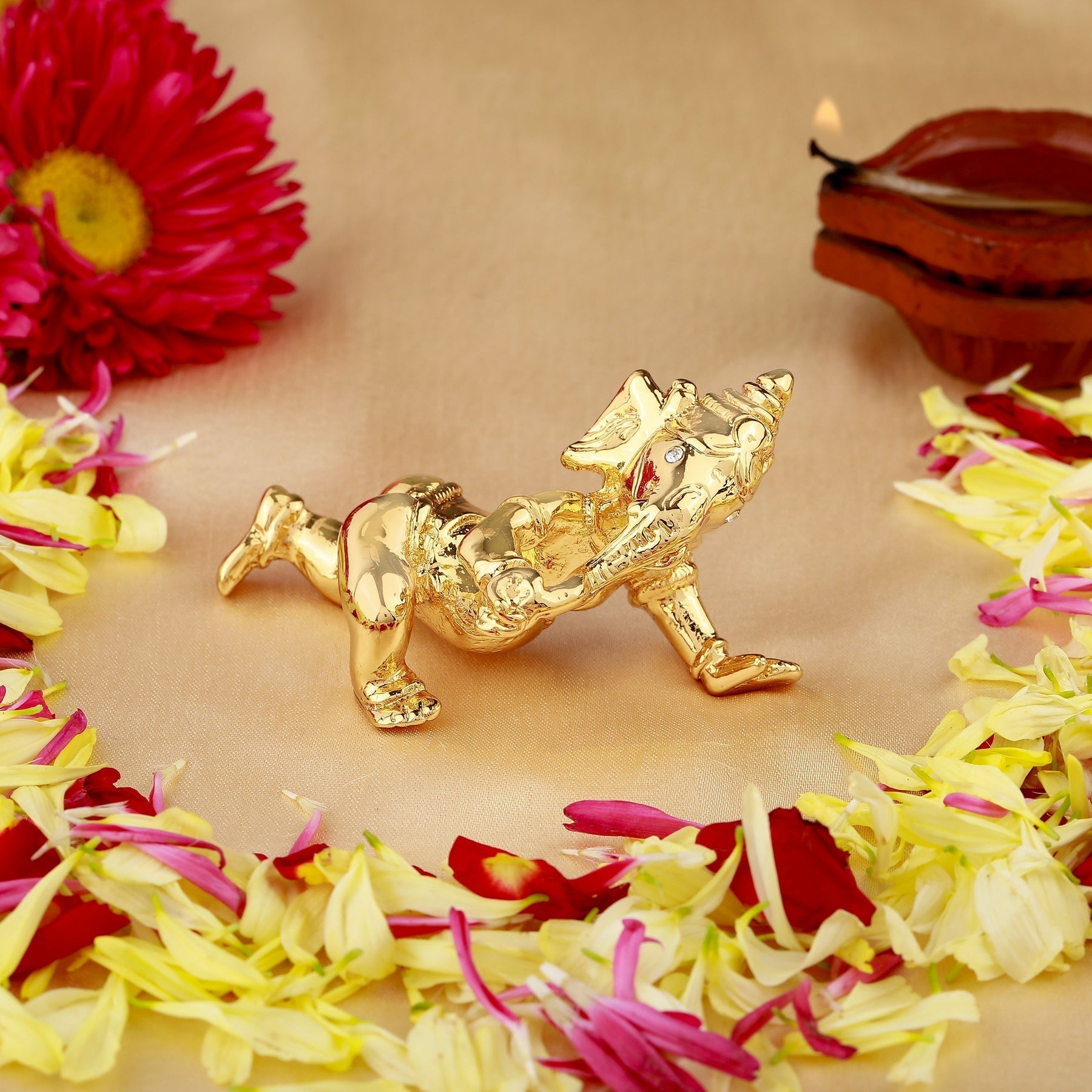 Estele Gold-Polished Spiritual Lord Bal Ganesha Idol for Gifts & HouseWarming/Home/Office Decors 