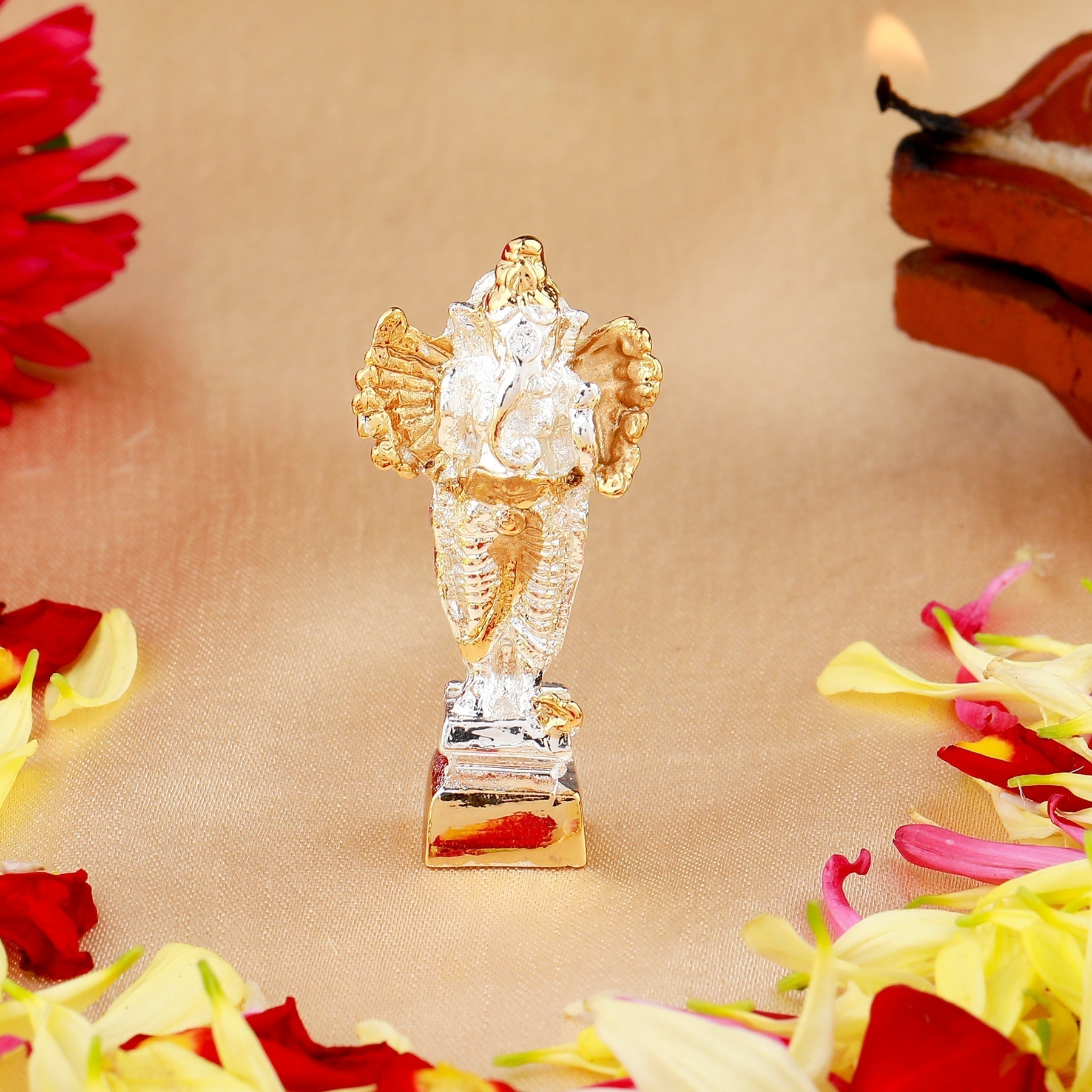 Estele Gold-Polished Spiritual Lord Standing Ganesha Idol for Gifts & HouseWarming/Home/Office Decors 