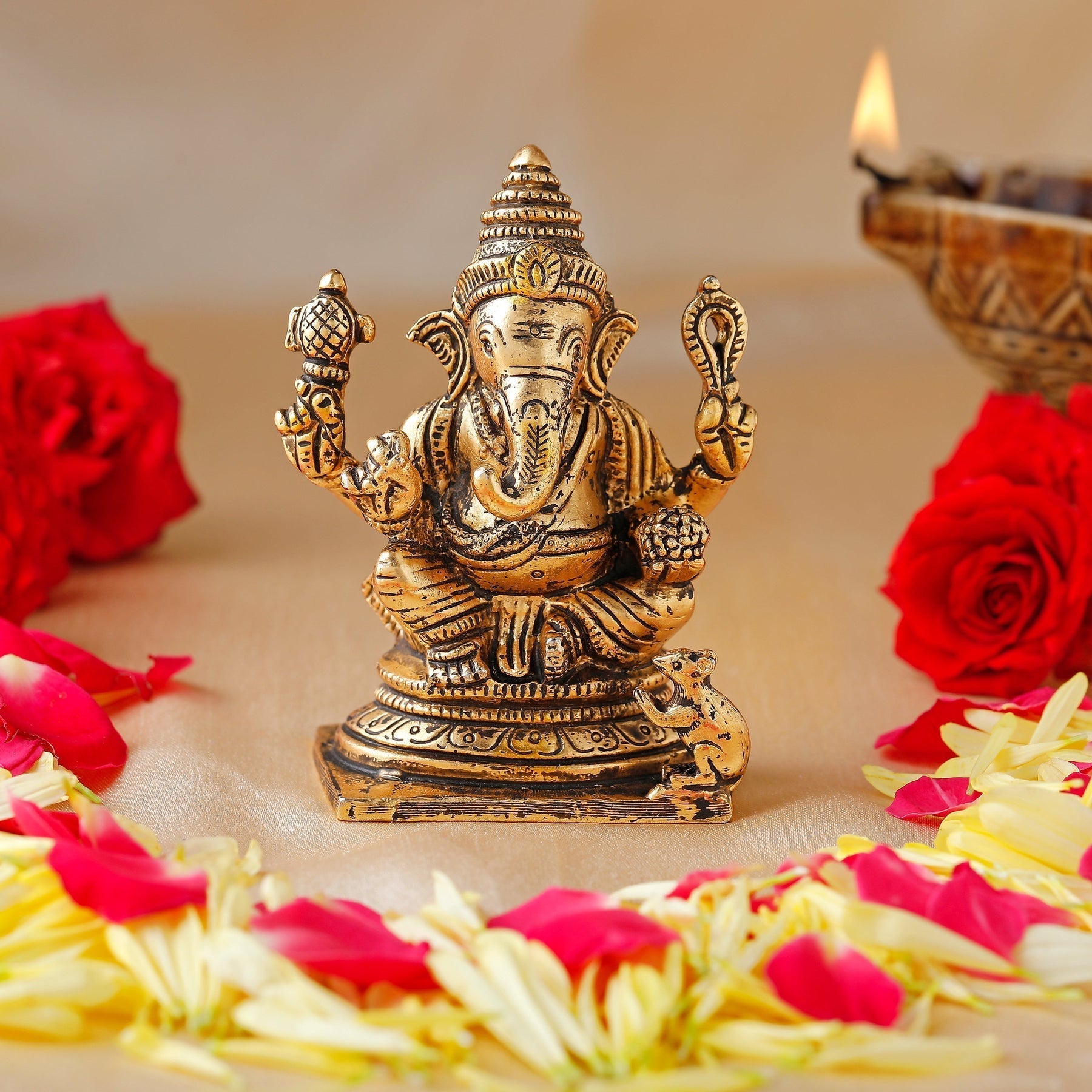 Estele Gold-Polished Spiritual Lord Ganesh Idol for Gifts & HouseWarming/Home/Office Decors 