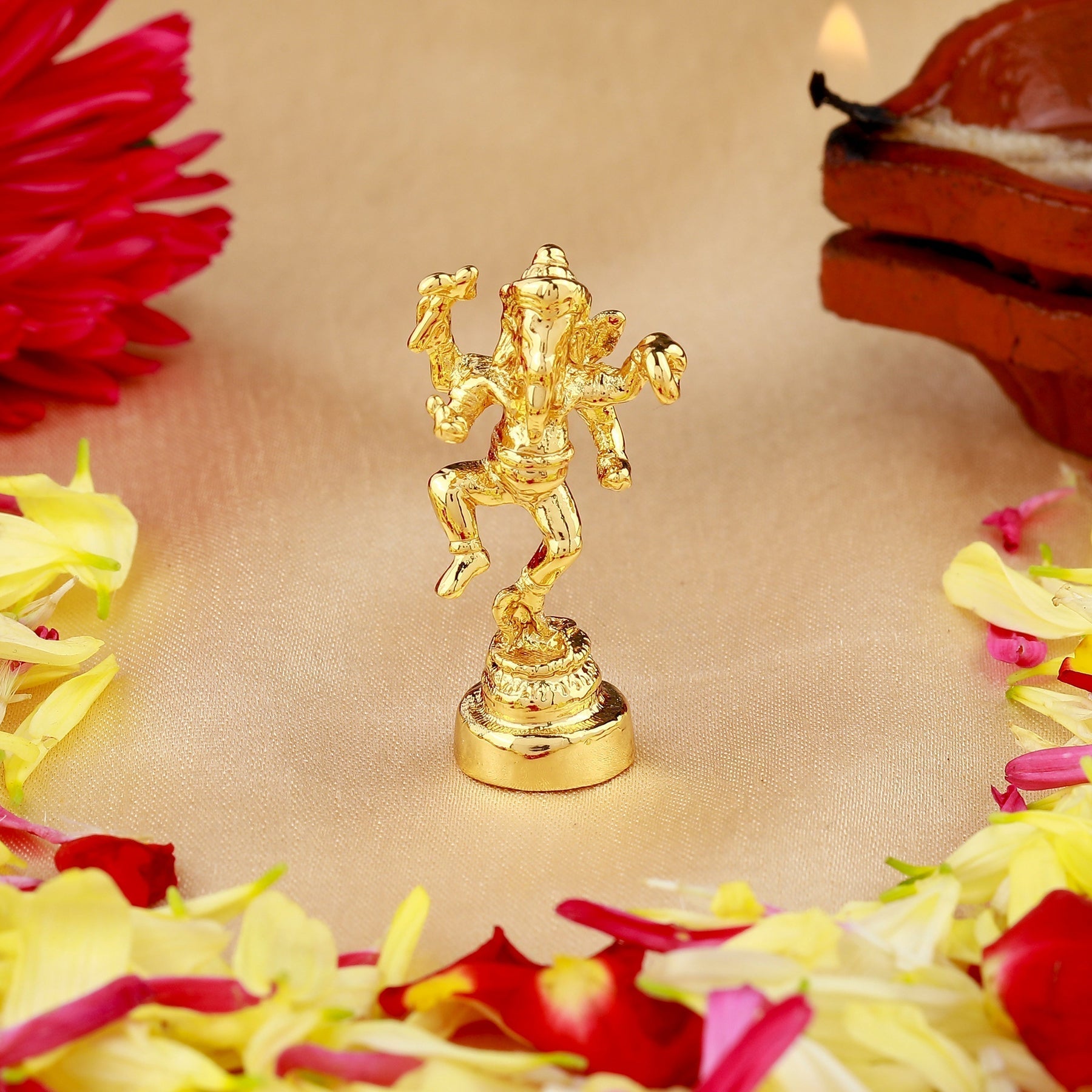 Estele Gold-Polished God of beginnings Lord Ganesha Idol with stand on one leg for Home/Office Decors 