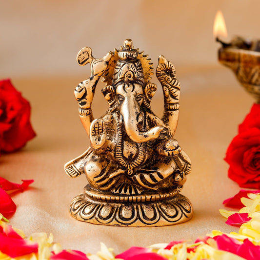 Estele Gold-Polished Spiritual Sharp Lord Ganesha Idol for Gifts & HouseWarming/Home/Office Decors 