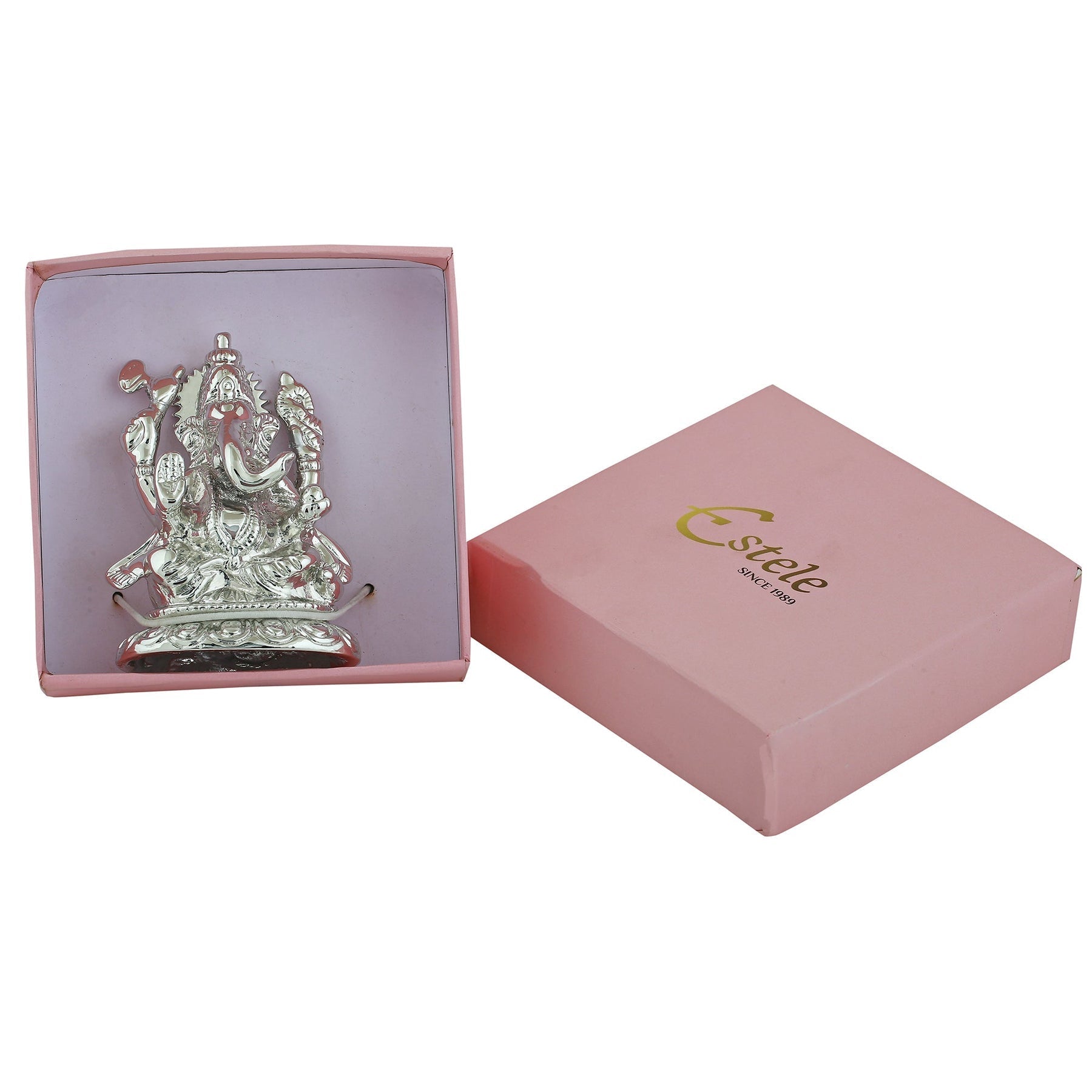 Estele Rhodium Plated Spiritual Lord Ganesha Idol for Gifts & HouseWarming/Home/Office Decors 