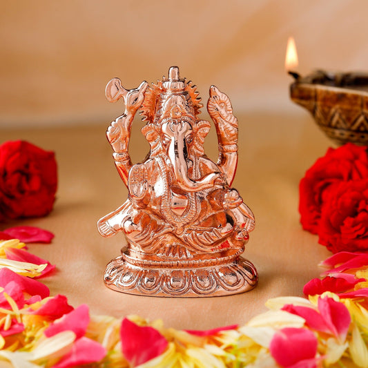 Estele Pink/Rose Gold-Polished Spiritual Ganesha Idol for Poja/Car decor 