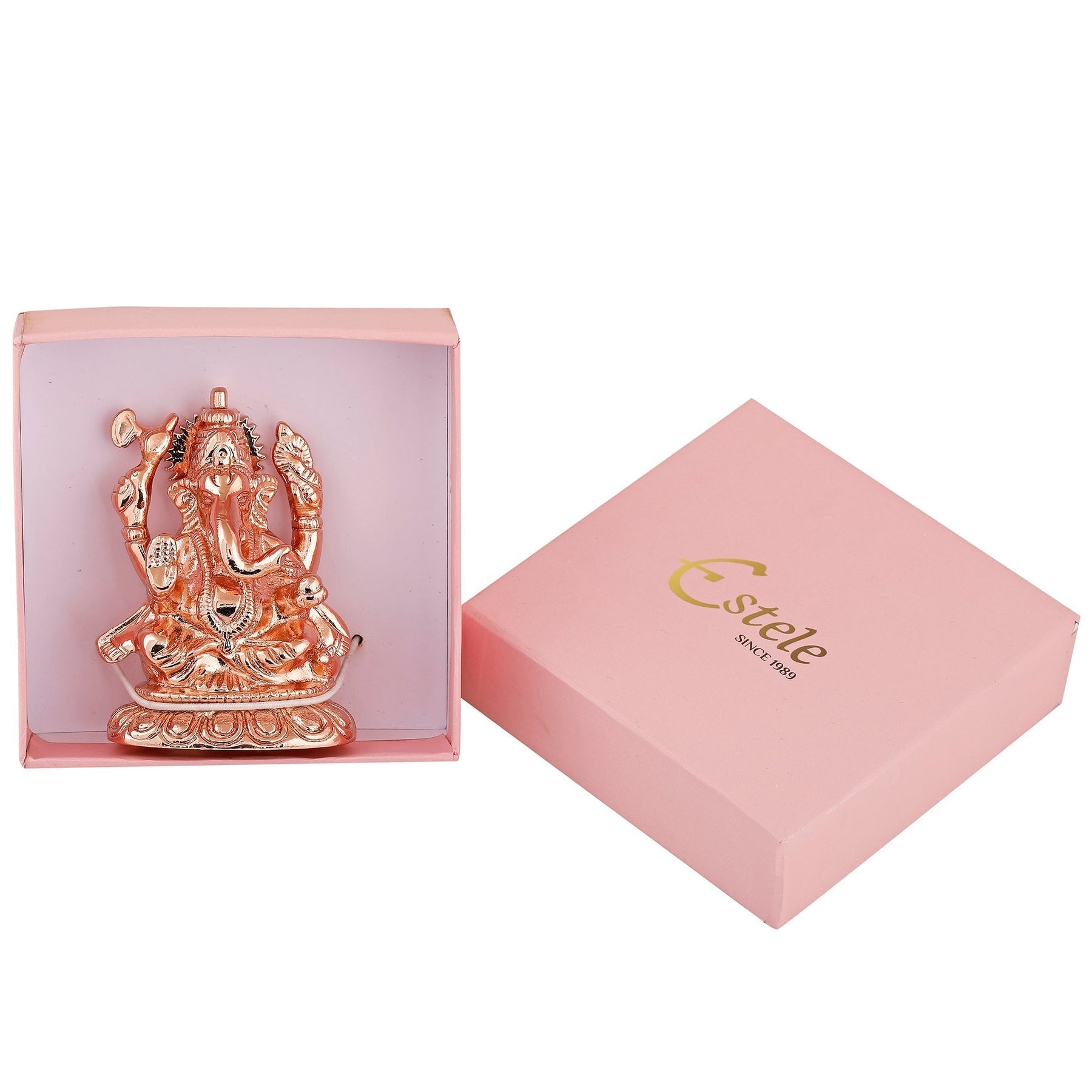 Estele Pink/Rose Gold-Polished Spiritual Ganesha Idol for Poja/Car decor 