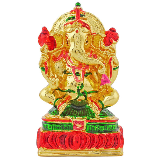 Estele Gold-Polished Spiritual Lord Divine Ganesha Idol with multi-color Stone Type:Enamel for Gifts & HouseWarming/Home/Office Decors