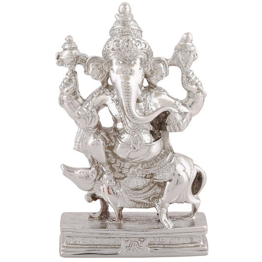 Estele Rhodium Plated Spiritual Lord Mooshak Ganesha Idol for Gifts & HouseWarming/Home/Office Decors