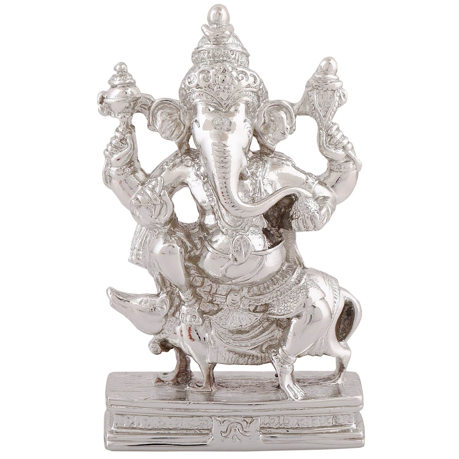 Estele Rhodium Plated Spiritual Lord Mooshak Ganesha Idol for Gifts & HouseWarming/Home/Office Decors 