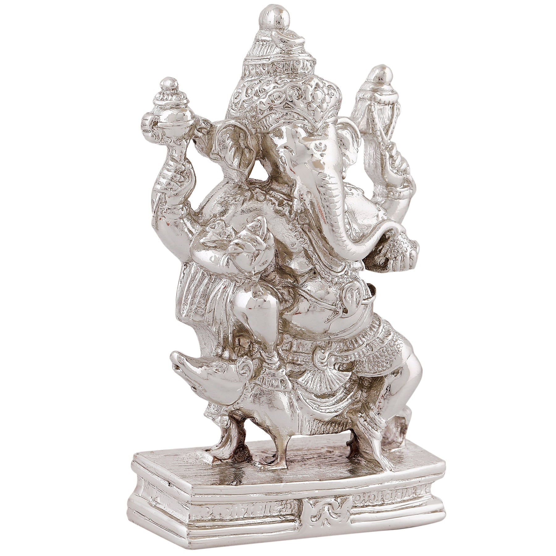 Estele Rhodium Plated Spiritual Lord Mooshak Ganesha Idol for Gifts & HouseWarming/Home/Office Decors 