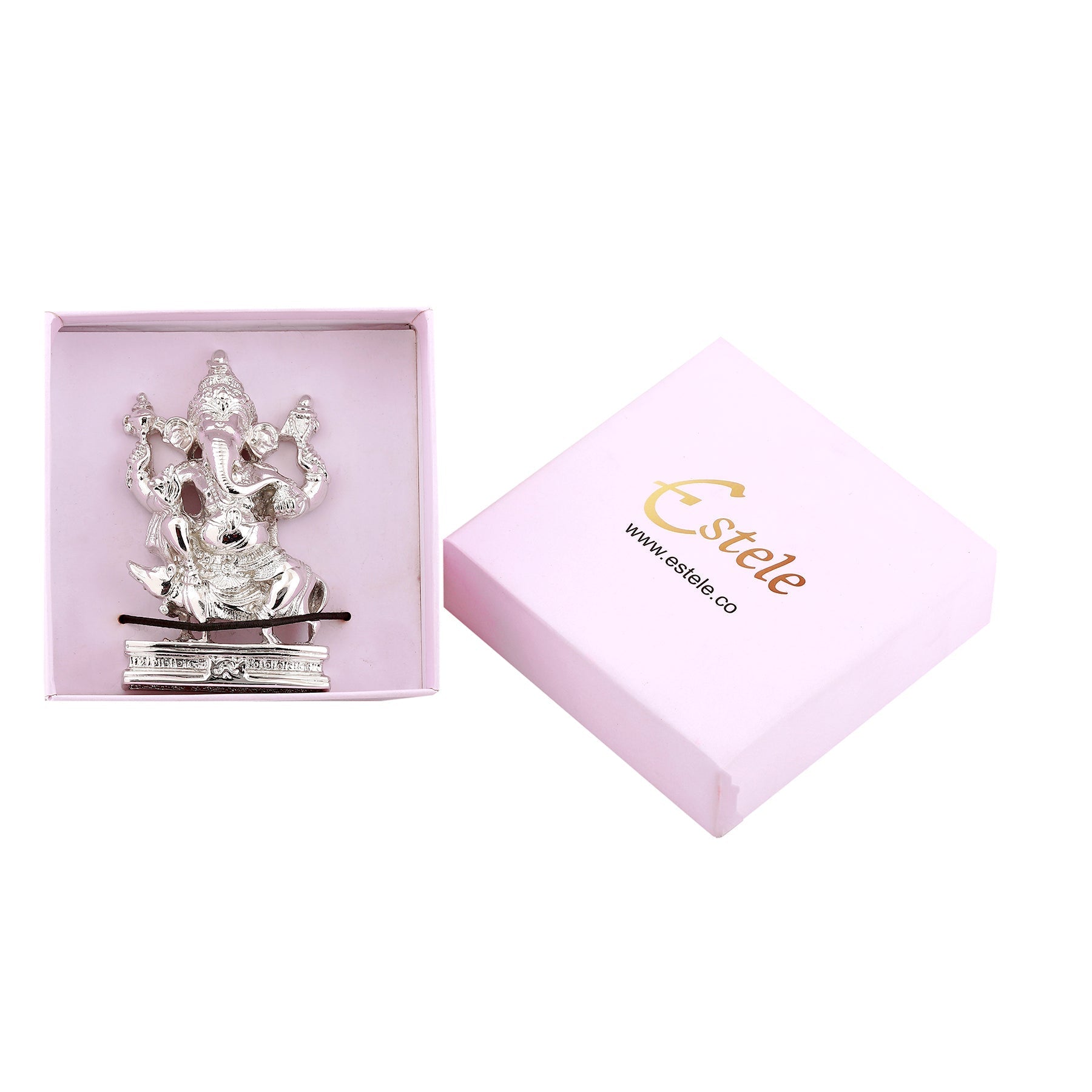 Estele Rhodium Plated Spiritual Lord Mooshak Ganesha Idol for Gifts & HouseWarming/Home/Office Decors 