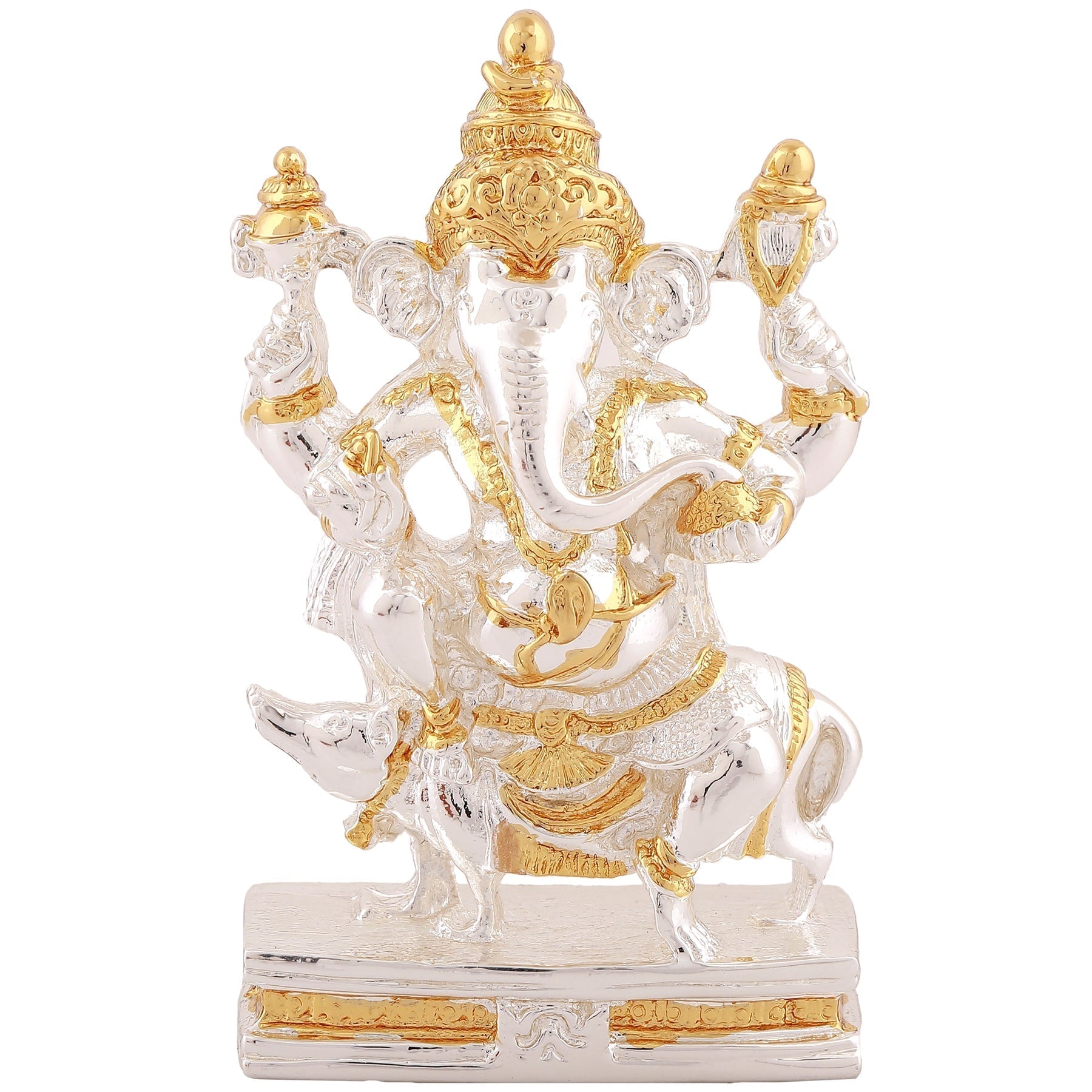 Estele Gold-Polished Spiritual Mooshak Lord Ganesha Idol for Gifts & HouseWarming/Home/Office Decors 