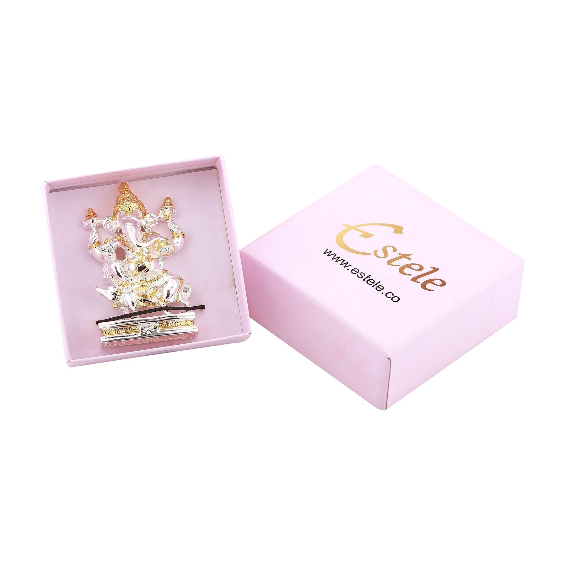 Estele Gold-Polished Spiritual Mooshak Lord Ganesha Idol for Gifts & HouseWarming/Home/Office Decors 