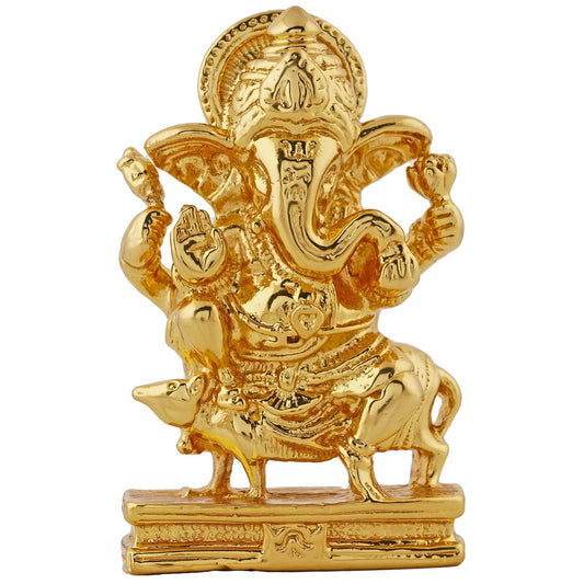 Estele Gold-Polished Spiritual Lord Mooshak Ganesha Idol for Gifts & HouseWarming/Home/Office Decors