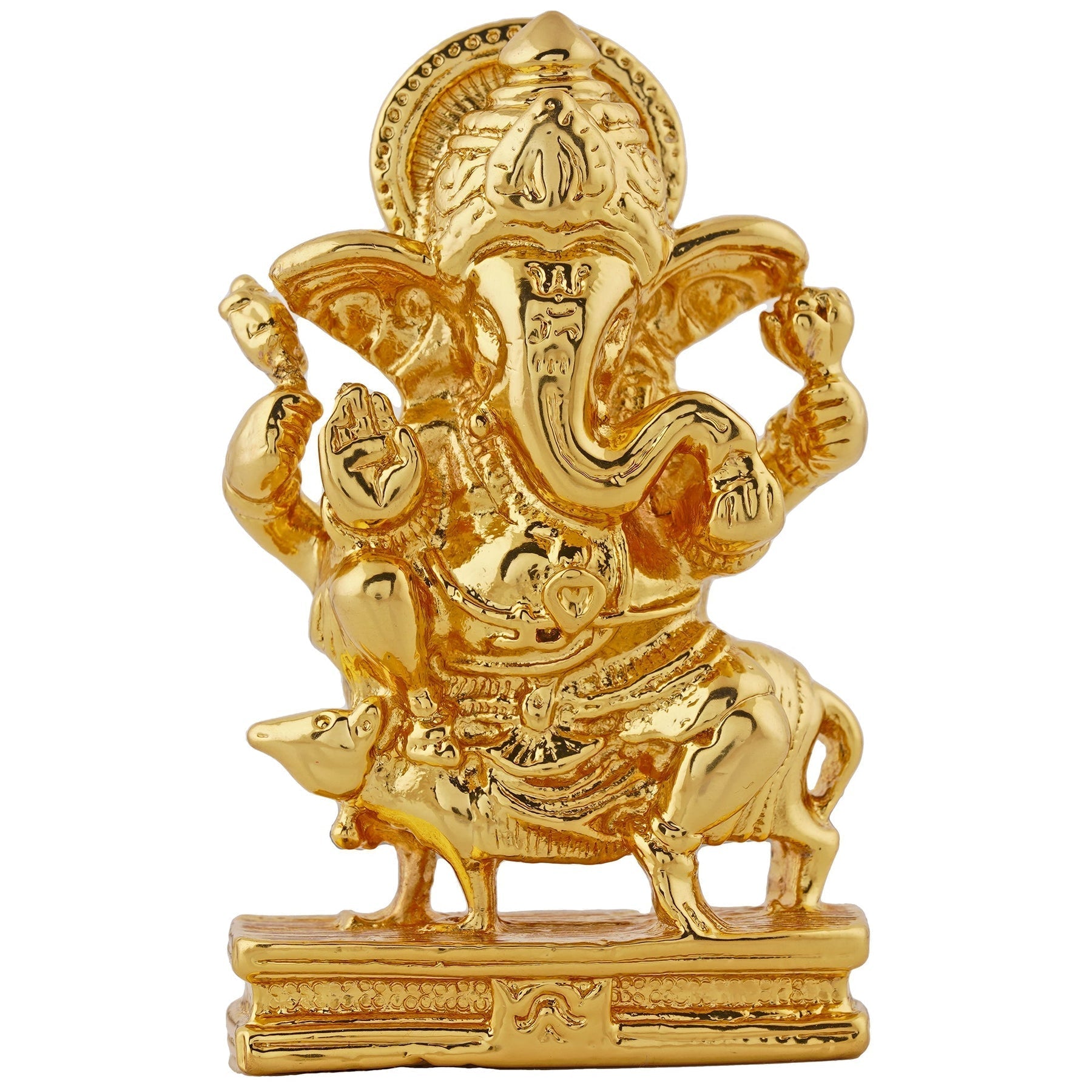 Estele Gold-Polished Spiritual Lord Mooshak Ganesha Idol for Gifts & HouseWarming/Home/Office Decors 
