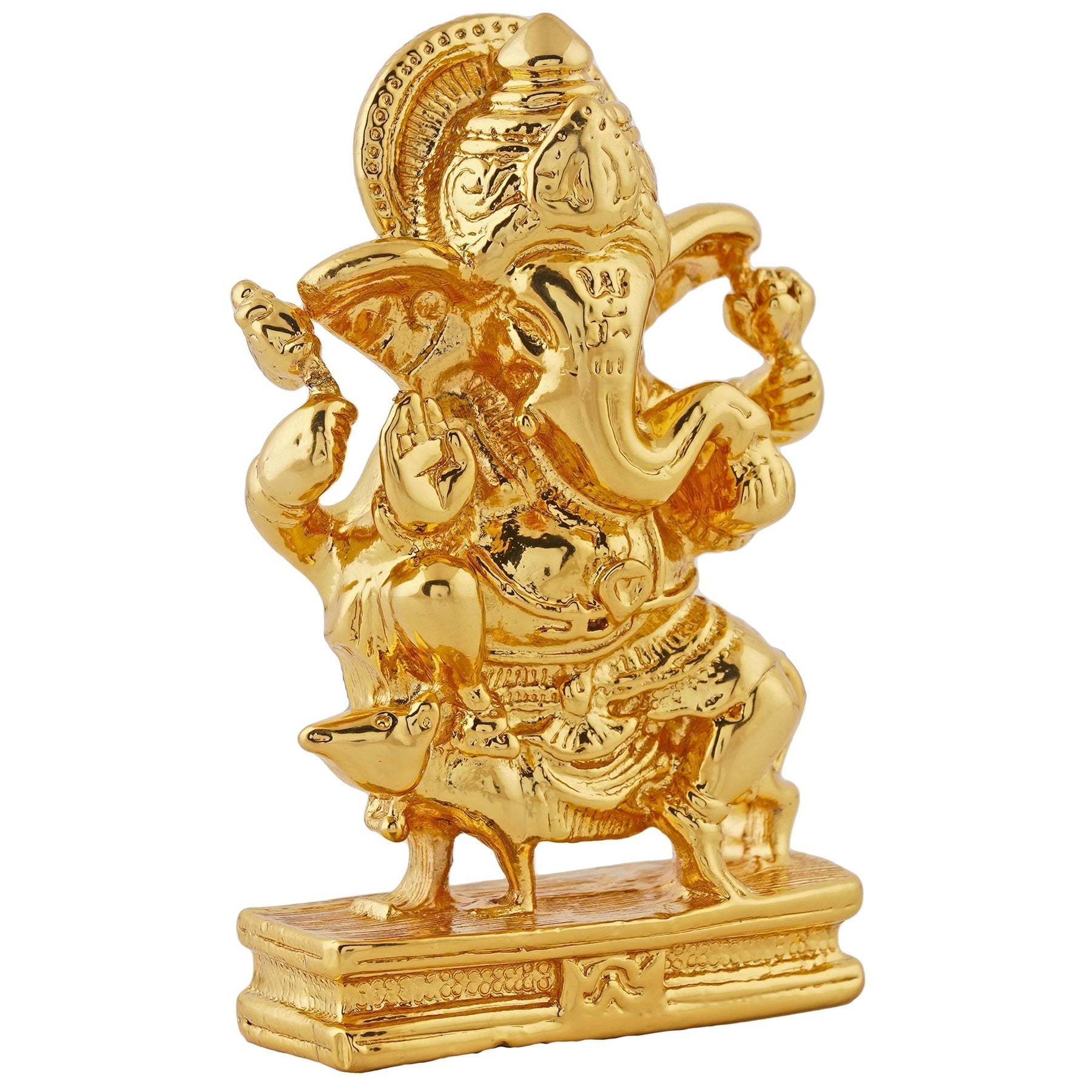 Estele Gold-Polished Spiritual Lord Mooshak Ganesha Idol for Gifts & HouseWarming/Home/Office Decors 