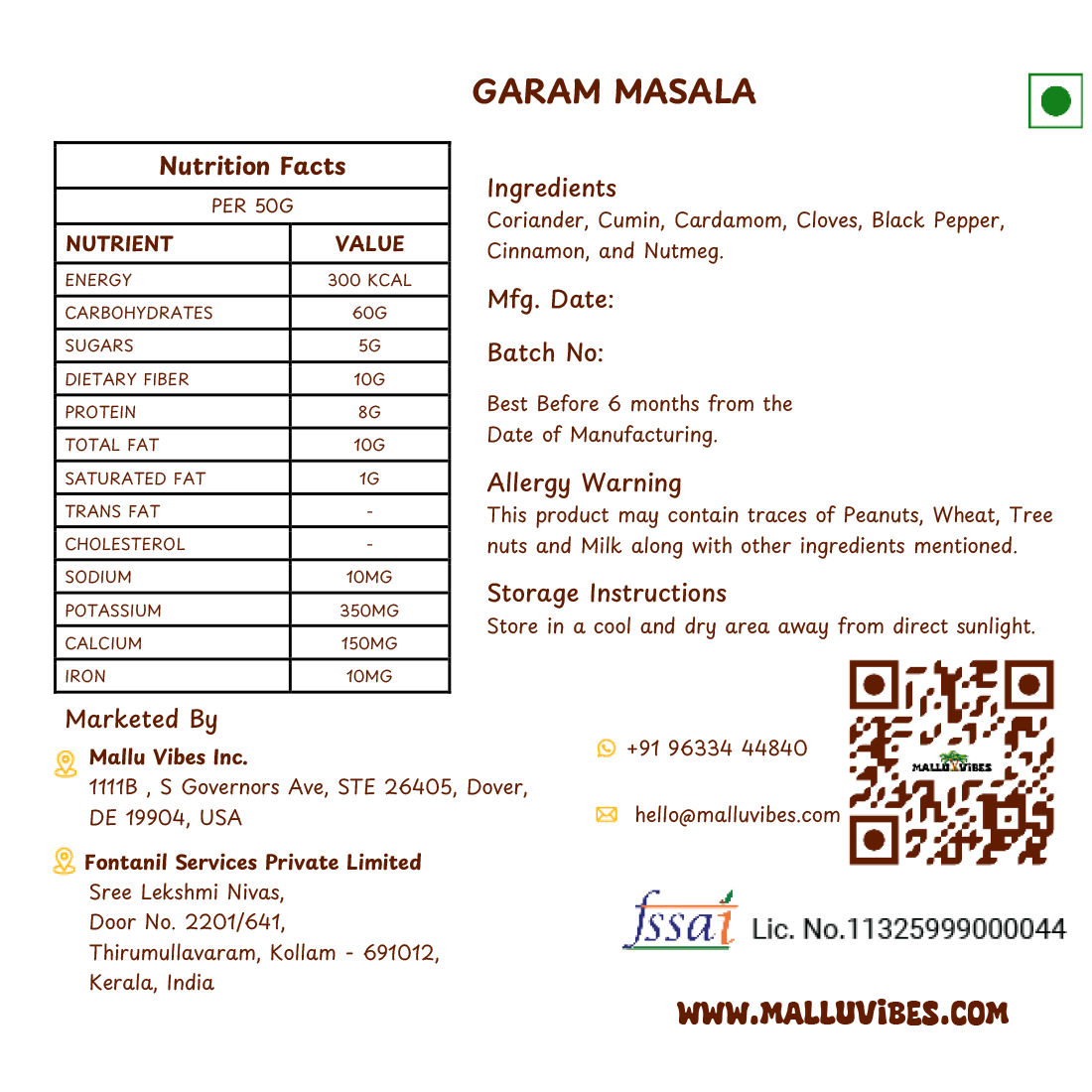 Mallu Vibes Home Made Garam Masala 