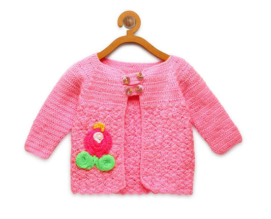 Chutput Kids Pink Coloured Solid Design Pullover Sweater