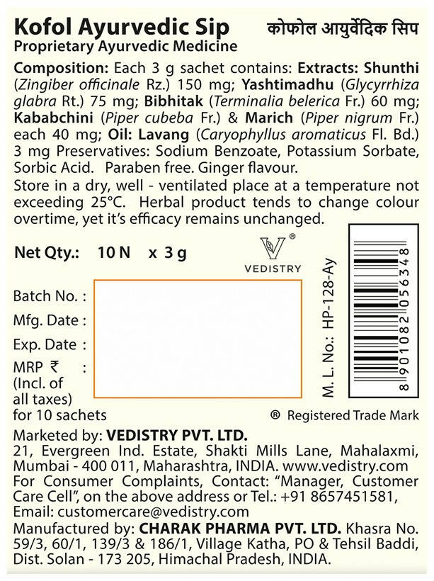 Charak Pharma Kofol Ayurvedic Sip Instant Kadha Sachet 