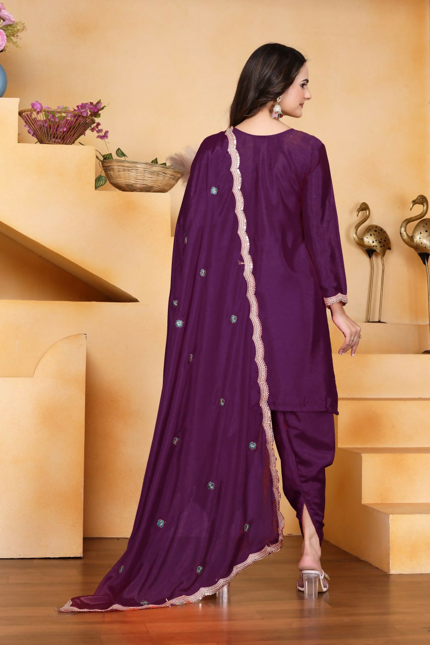 Joban Fashion Wine Silk Embroidered Dhoti Dhoti Set