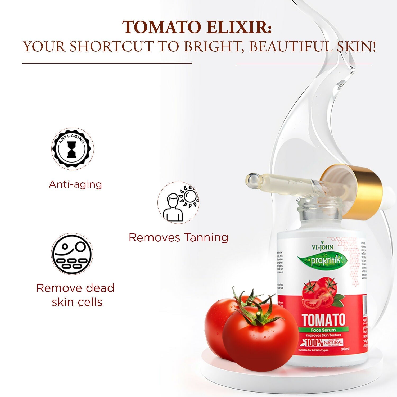VI-JOHN Prakritik Tomato Face Serum, Moisturizes & Hydrates, Made With 100% Natural Bio Actives  Grab2Buy VI-JOHN Grab2Buy