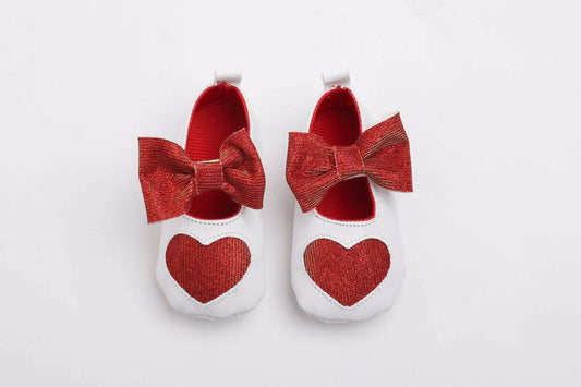 Tiny Bugs Girls Heart Bow Detailing Booties - White & Red  Grab2Buy Tiny Bugs Grab2Buy